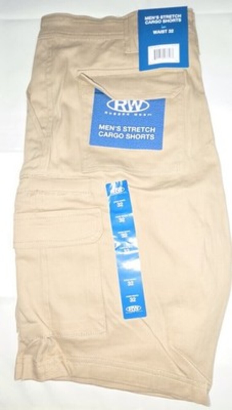 NWT RW Rugged Wear Men's Stretch Cargo Shorts Size 32 Light Brown